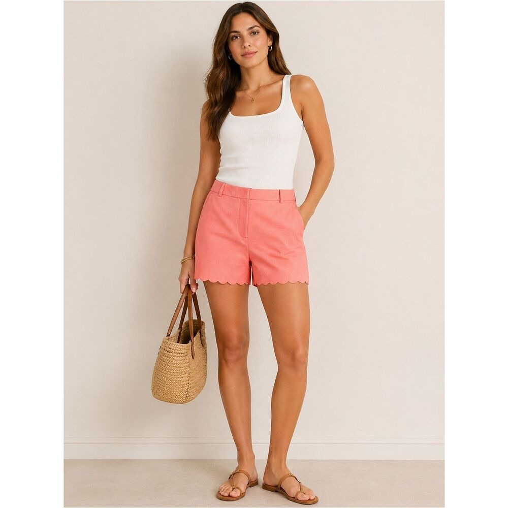 J. Crew Coral High Waist Scalloped Shorts